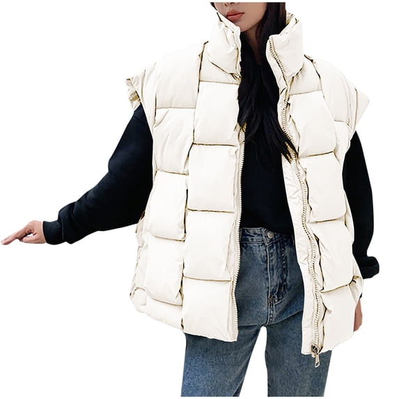 Women Jacket Warm Pocket Coat Less Long Jacket Winter Sleeveless Down Parkas Casual Trendy Plain Light Jackets for Women Thick Cute Fall Vests