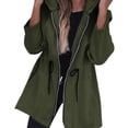 thumbnail image 1 of Women Jacket Windbreaker Style Hooded Drawstring Waist Large Pockets Solid Color Zipper Closure Thermal Long-Sleeved Biking Hiking Workout Spring Fall Winter Coat, 1 of 8