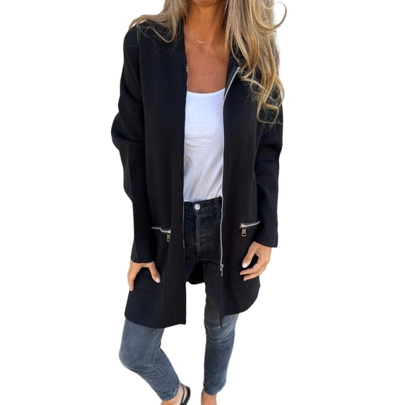 Women Jacket Windbreaker Style Hooded Zippered Pockets Solid Color Zipper Closure Thermal Long-Sleeved Biking Hiking Workout Spring Fall Winter Coat