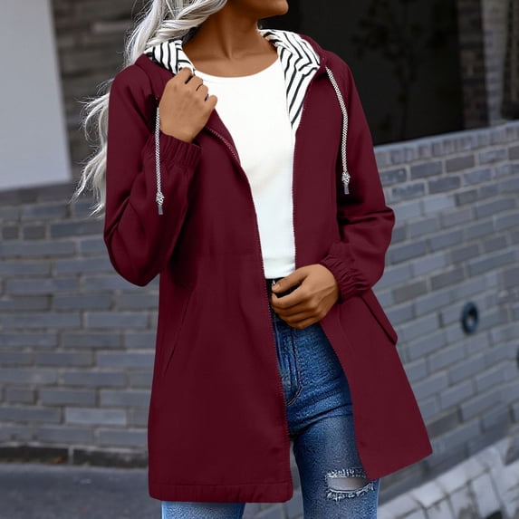 Women Jacket Women Solid Color Rain Jacket Outdoor Hooded Windproof Loose With Pocket Coat Jackets for Women Sweatshirt for Women Open Front Cardigan for Women