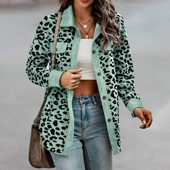 Women Jacket Women's New Leopard Print Button Long Sleeve Jacket Shirt Coat Women Coats Winter