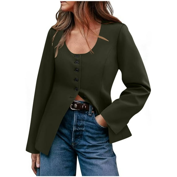 Women Jacket Women's Solid Color Fashionable Button Without Pocket U-neck Cardigan Blazer Top Jacket,Jackets for Women Sweatshirt for Women Open Front Cardigan for Women