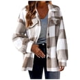thumbnail image 1 of Women Jacket Wool Lamb Plaid Shirts Long Sleeve Flannel Lapel Button Down Cardigan Boyfriend Shacket Fall Winter Clothes, 1 of 5