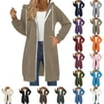 thumbnail image 1 of Women Jacket with Pockets Solid Color Long Sleeve Long Windbreaker Women's Casual Loose Double Zipper Sweatshirt Top Casual Outerwear Khaki XL, 1 of 9