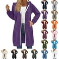 thumbnail image 1 of Women Jacket with Pockets Solid Color Long Sleeve Long Windbreaker Women's Casual Loose Double Zipper Sweatshirt Top Casual Outerwear Purple M, 1 of 9
