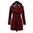 thumbnail image 1 of Women Jackets Fall Double Breasted Pladi Hooded Lapel Wool Trench Coat With Belt Plus Size 2025 Winter Outfits, 1 of 3