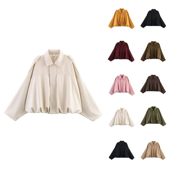 Women Jackets Fall Jacket Women's Oversized Suede Jacket - Spring Lapel Coat Casual Long Sleeves, Streetwear Outerwear