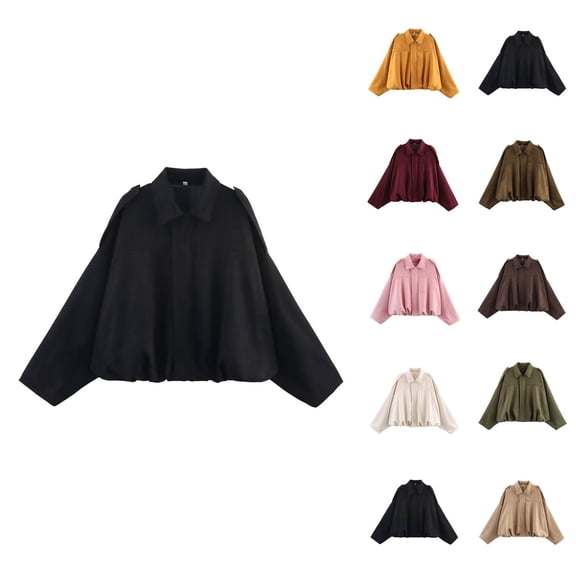 Women Jackets Fall Jacket Women's Oversized Suede Jacket - Spring Lapel Coat Casual Long Sleeves, Streetwear Outerwear