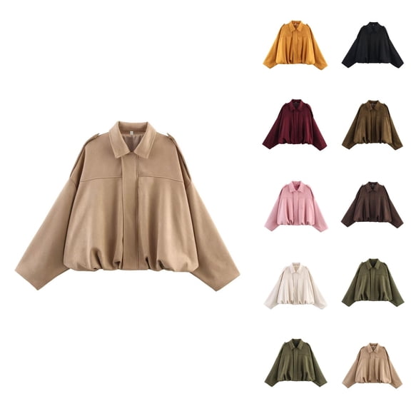 Women Jackets Fall Jacket Women's Oversized Suede Jacket - Spring Lapel Coat Casual Long Sleeves, Streetwear Outerwear