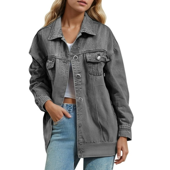 Women Jackets Fall Jacket Women's Solid Color Fashion Denim Jacket With Collar Long Sleeve