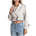 thumbnail image 1 of Women Jackets Fall Lapel Cropped Jacket With Belt Solid Slim Double Breasted Short Trench Lightweight Outwears, 1 of 5
