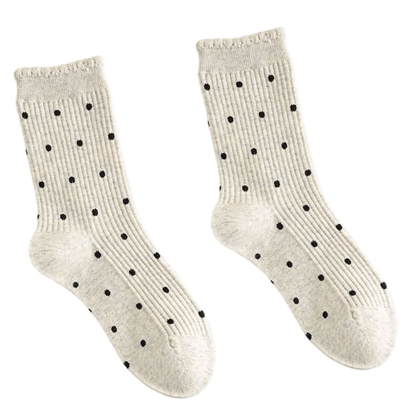 Women Japanese Elegant Frilly Ruffle Trim Solid Color Ankle Socks Dots Pattern Middle Tube Ribbed Cotton Calf Socks