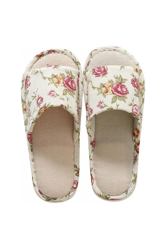 Women Japanese Linen Slippers Indoor,Washable Cotton Open-Toe Home Slippers Outdoor Casual Shoes Flax Soft Non-Slip Sole Shoe