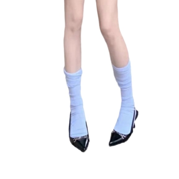 Women Japanese Solid Color Transparent Mesh Slouch Socks Stretchy See Through Lace Loose Pleated Middle Tube Calf Socks