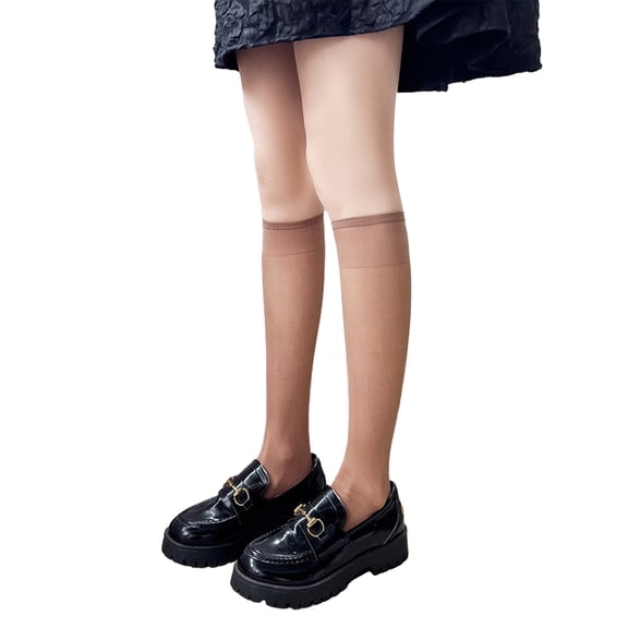Women Japanese Student Solid Color Sheer Over Calf Socks Breathable Silk Ultra Thin Knee Length Stockings