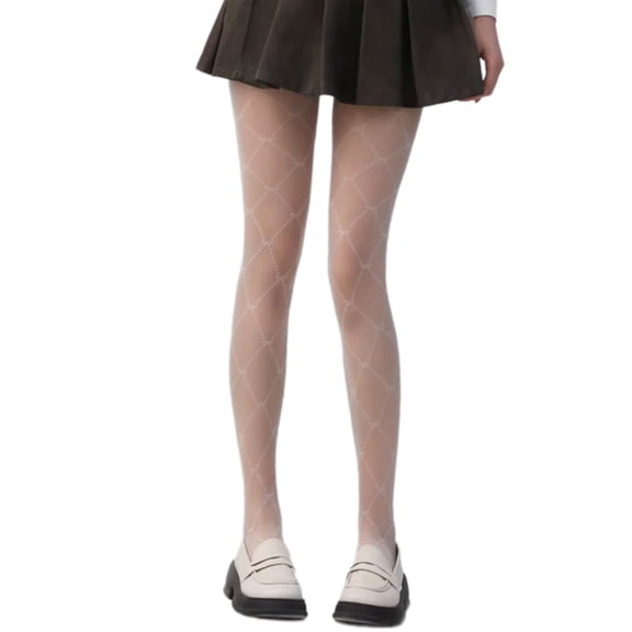 Women Japanese Styles Argyle Bowknot Patterned Pantyhose Stockings Aesthetic Thin Sheer Silk Tights Leggings Hosiery