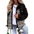 thumbnail image 1 of Women Jean Jacket Long Sleeve Button Down Plaid Oversized Denim Shacket Jackets Boyfriend Plaid Blouse Shacket Top with Chest Pocket, 1 of 7