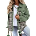 thumbnail image 1 of Women Jean Jacket Long Sleeve Button Down Plaid Oversized Denim Shacket Jackets Boyfriend Plaid Blouse Shacket Top with Chest Pocket, 1 of 7