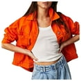 thumbnail image 1 of Women Jean Jacket Washed Cropped Button Up with Pockets Polyester Casual All Season Wear, 1 of 4