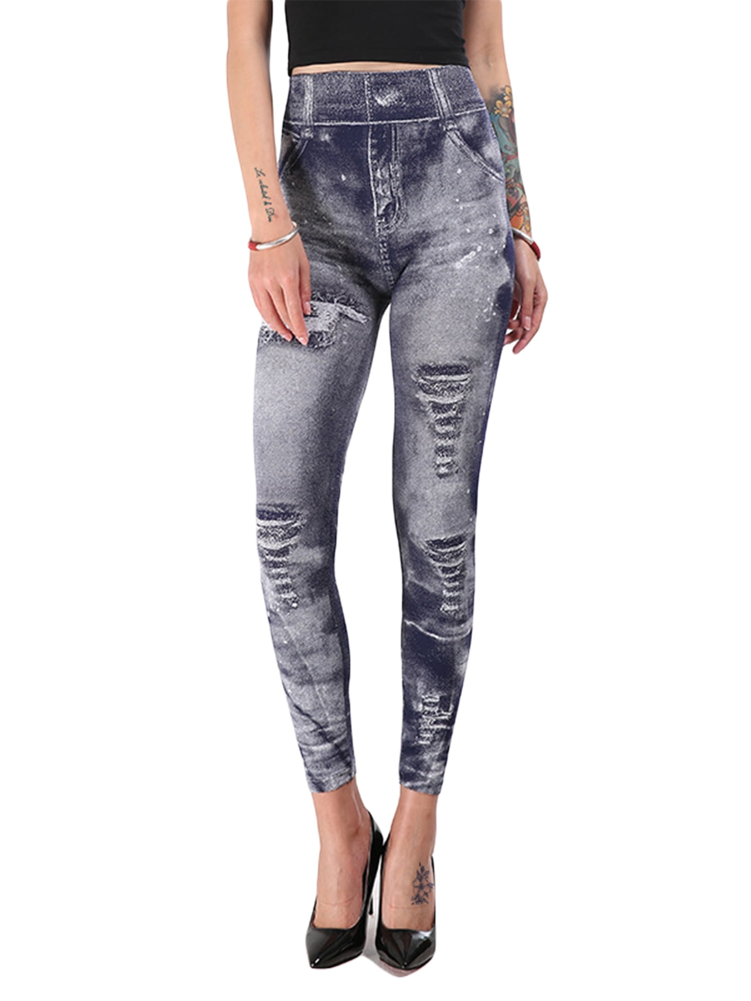Vaslanda Denim Leggings Jeans Jeggings Skinny Pants for Women Streetwear  High Waist Tummy Control Leggings Slim Pencil Trousers