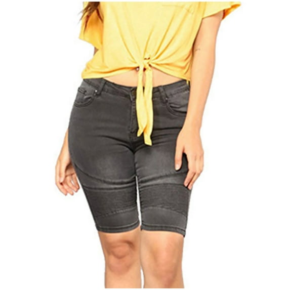 Women Jean Shorts Mid Rise Stretch Vintage Above The Knee Length Denim Shorts Summer Casual Skinny Pants