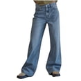 thumbnail image 1 of Women Jeans Button Zipper Pockets Length Pants Blue Denim Pants L, 1 of 8