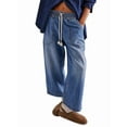 thumbnail image 1 of Women - Jeans Casual Wide Leg Elastic Mid Rise Boyfriend Y2k Loose Denim Pants with Drawstring  XXL, 1 of 6
