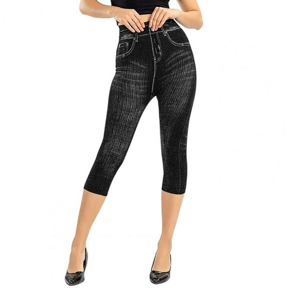 New Women Jeans Denim Trousers Stylish High Waist Cropped Jeans with Stripes Pockets for Women Mid-calf Length Trousers