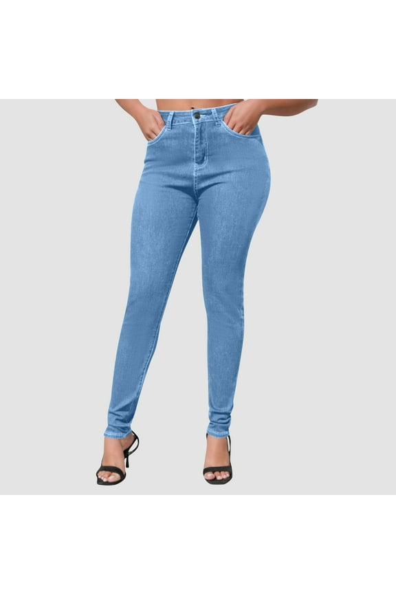 Women Jeans Fashionable High Waisted Hip Hugging Oversized Elastic Tight Fitting Washed Small Leg Jeans Loose Boyfriends Jeans Denim Pants Blue,8