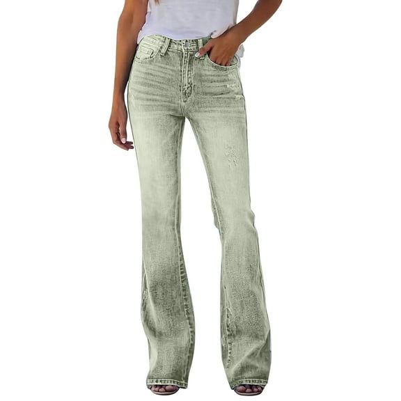Women Jeans Flare Bell Bottom High Waisted Wide Leg Stretchy Denim Pants Distressed Cotton Blend Fabric Western Style Five-Pocket Design Retro Vibe L Womens Jeans For Women