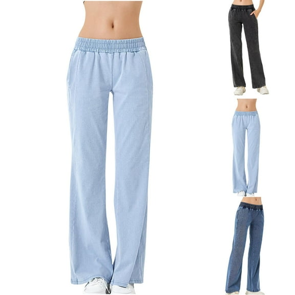 Women Jeans High Waist High Elasti Loose Slim Double Pocket Elastic Sports Fitness Casual Pantsnts Light Blue Denim Pants S