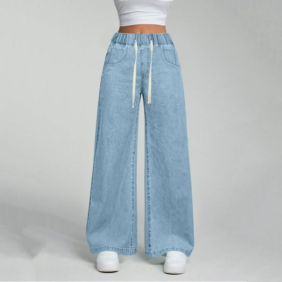 Women Jeans High Waisted Denim Pants Elastic Waist Stretchy Loose Pants