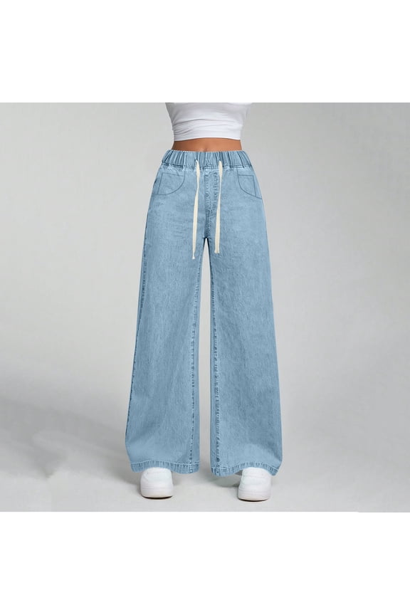 Women Jeans High Waisted Denim Pants Elastic Waist Stretchy Loose Pants
