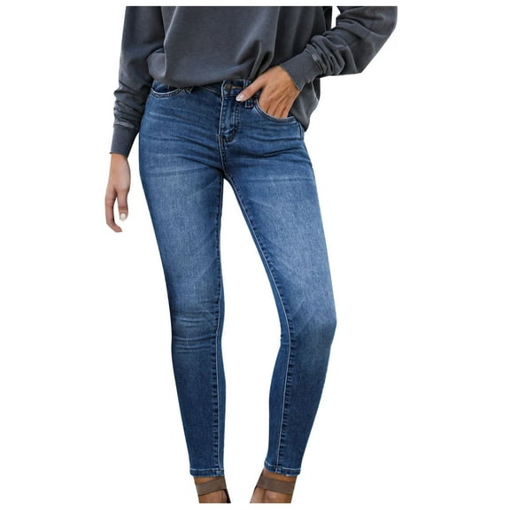 Women Jeans High Waisted Mid Rise Skinny Stretchy Soft Slim Fit Distressed Comfy Classic Jeggings Denim Pants