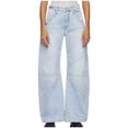 thumbnail image 1 of Women Jeans Solid Color Button Zipper Pockets Length Pants Light Blue Wide Leg Denim Pants L, 1 of 6