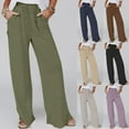 thumbnail image 1 of Women Jeans Solid Color Drawstring Cotton and Linen Casual Loose Wide-Leg Straight Long Pants with Pockets Green Loose Denim Pants S, 1 of 7