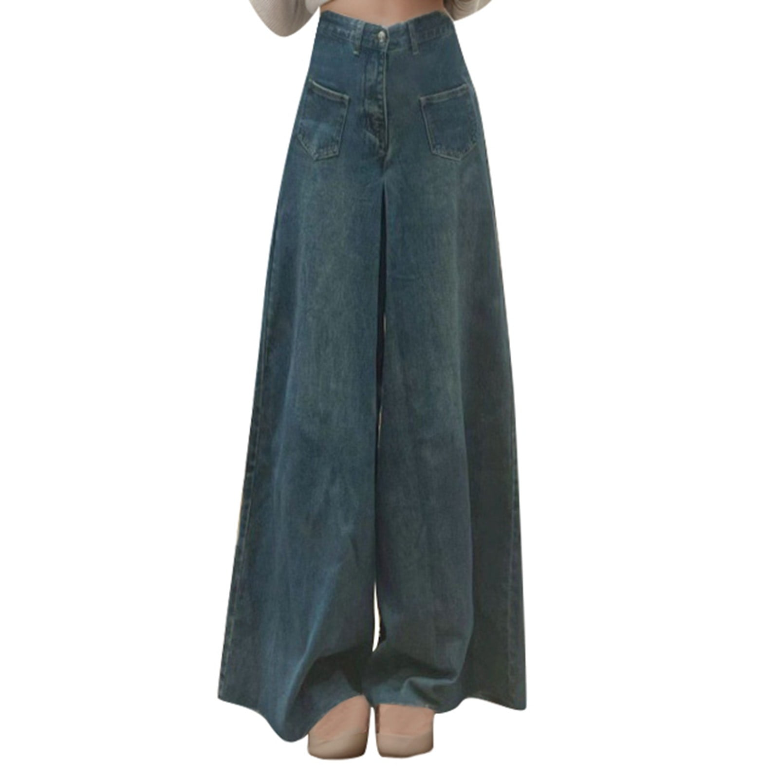 Women Jeans Spring Summer Casual Vintage High Waist Wide Leg Edges ...