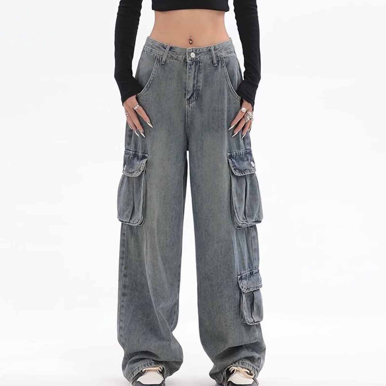 Women Jeans Vintage Denim Pants Vintage Washed Old Wide Leg Denim