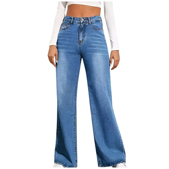 Women Jeans Washed Cat Beard Baggy High Waisted Wide Leg Jeans Jean Women Denim for Jean Pinafore Dress for Light Vest Yoga Pants Medium 36 Inseam Womens Pants plus Size Blue M