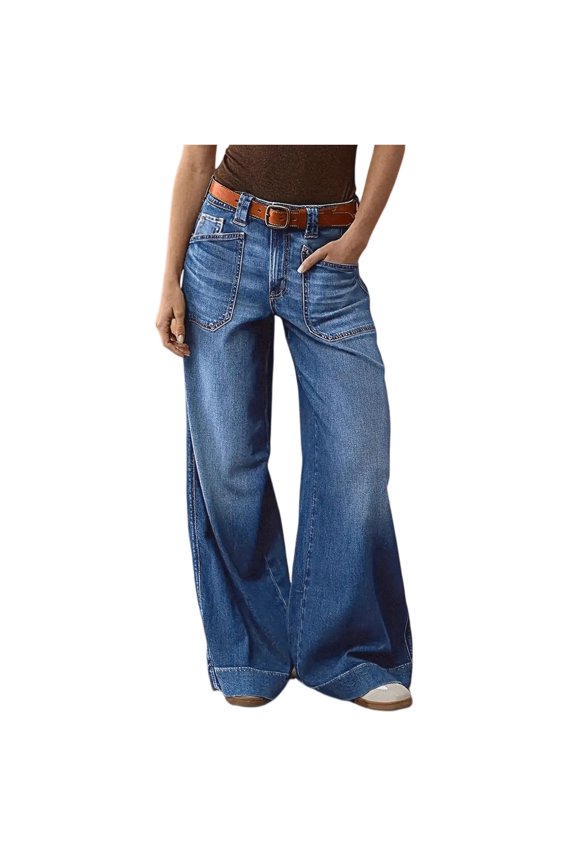 Women Jeans Y2k Wide Leg Denim Jeans High Waist Casual Loose Fit Long Trousers With Five Pockets And Belt Loops For Everyday Wear Pantalones De Mujer