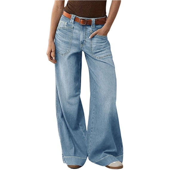 Women Jeans Y2k Wide Leg Denim Jeans High Waist Casual Loose Fit Long Trousers With Five Pockets And Belt Loops For Everyday Wear Pantalones De Mujer