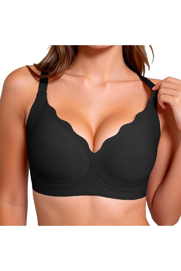 Jelly Bras for Women Wireless Seamless Full Coverage Bra, Scalloped V-Neck, Natural Lift & Everyday Comfort