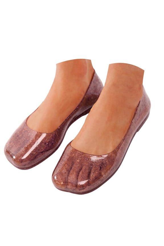 Women Jelly Shoes Hollow Square Close Toe Ballet Flat Slip on Lightweight Slingback Beach Walking Shoes Brown Size 7