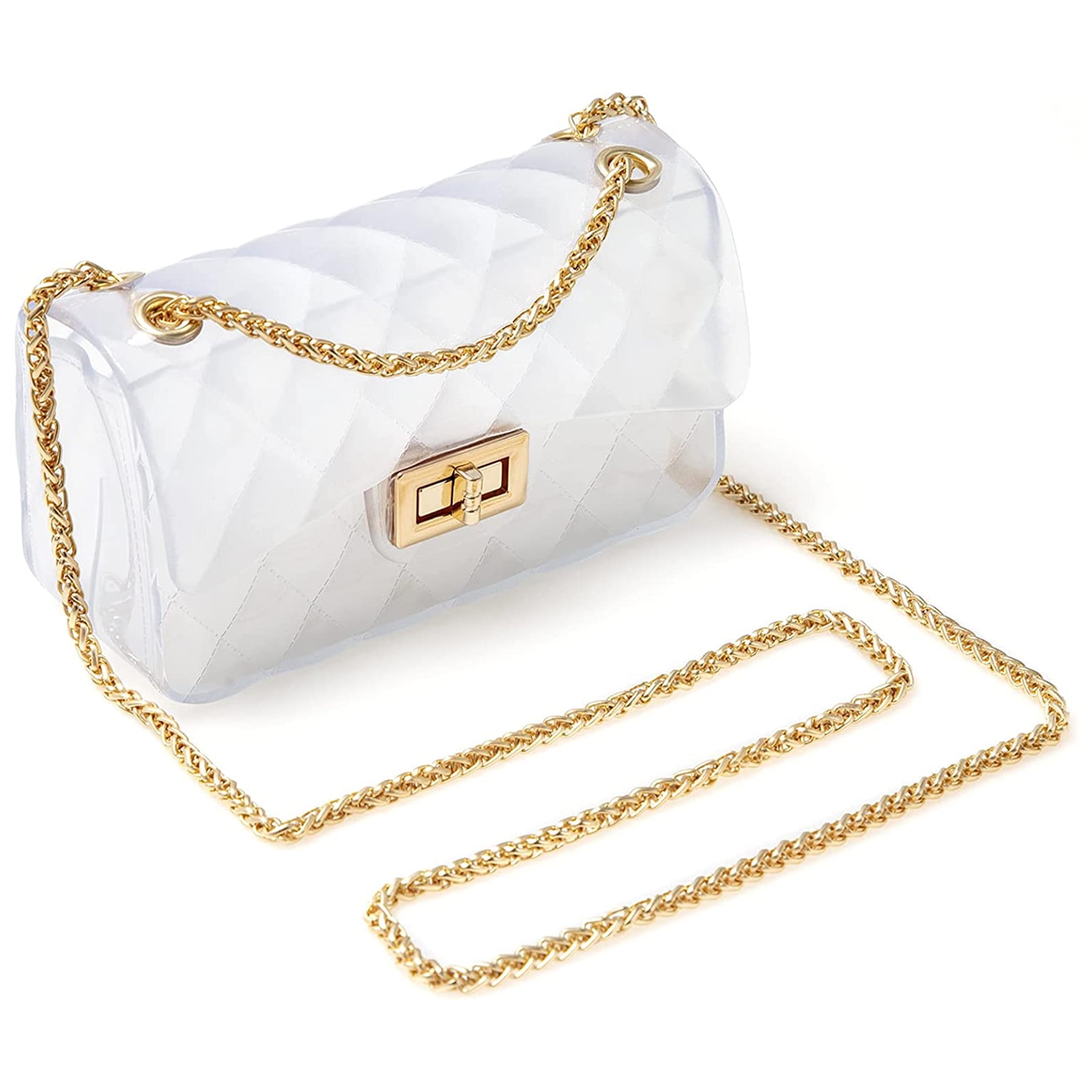 Women Jelly Shoulder Handbags Mini Semi Clear Clutch Purse Semi Transparent Polyvinyl Chloride Chain Crossbody Bag