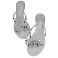 thumbnail image 1 of Women Jelly flip Flop Bow Sandals-Beach Flat Rivets Rain Ankle Strap Thong Nude, 1 of 5