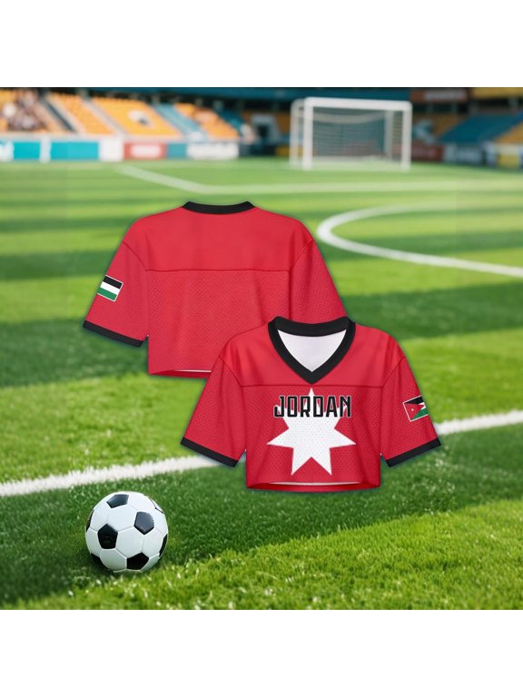 Women Jersey Soccer Shirts Jordan Cropped V Neck Short Sleeve Fashion Tee Summer Casual Cute Fan Top Loose Fit T Shirts XS