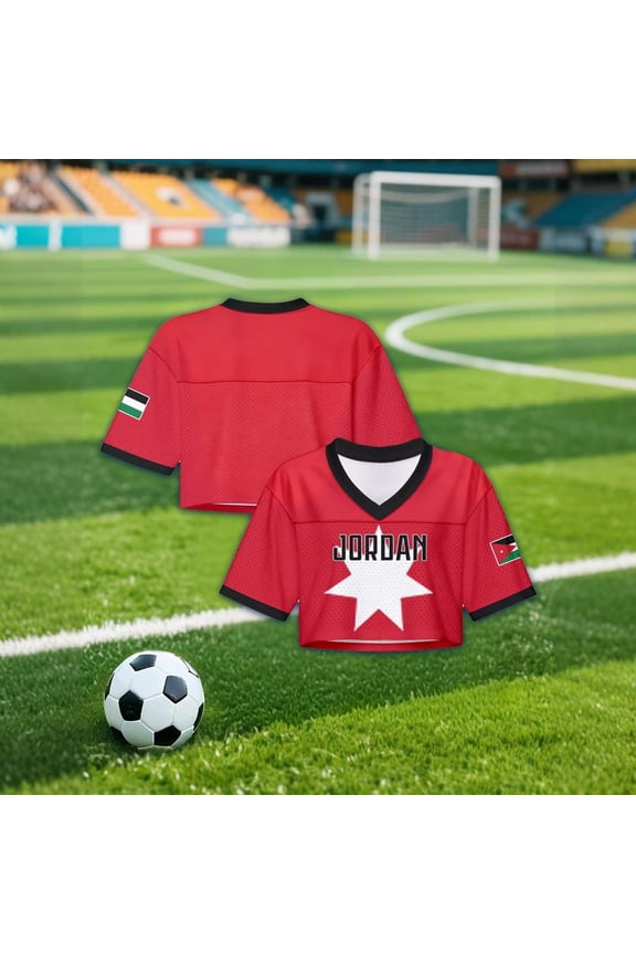 Women Jersey Soccer Shirts Jordan Cropped V Neck Short Sleeve Fashion Tee Summer Casual Cute Fan Top Loose Fit T Shirts XS
