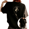 thumbnail image 1 of Women Jesus Crown Of Thorns Back Print Graphic Tees T Shirt Tops Round neck Printed Cotton Washed T Shirt Black S-5XL, 1 of 5