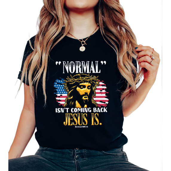 Women Jesus Is Coming Back Graphic Soft Everyday Cotton Tee Christian Religious T Shirt Top Inspirational Gold Short Sleeve Round Neck Black S-5XL
