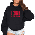 thumbnail image 1 of Women Jesus Is The Reason Graphic Beautiful Tee Christian Religious T Shirt Top Inspirational Red Distressed Hooded long-sleeved Black S-2XL, 1 of 7